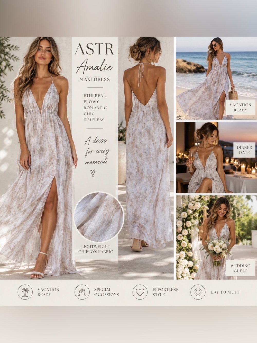 ASTR Amalfi Women Halter Plunging Neckline Chiffon Ethereal Maxi Dress NEW M
